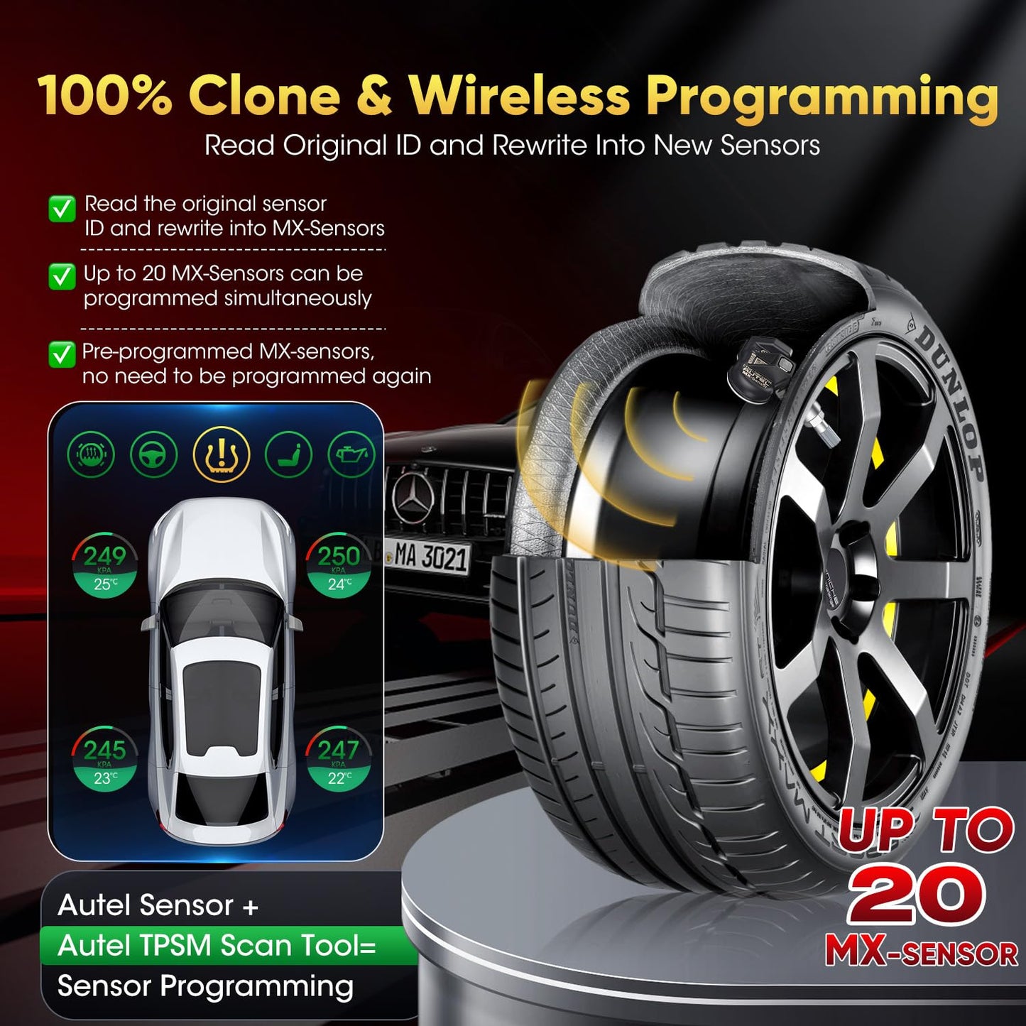 Autel MX-Sensor TPMS Set of 8 – Dual 315/433MHz Metal