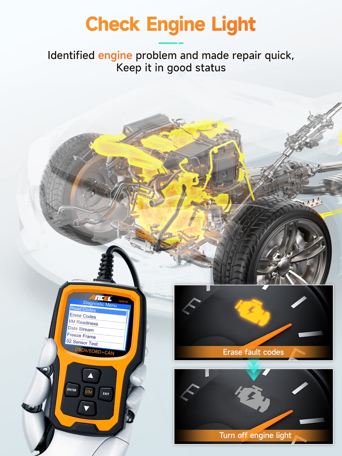 ANCEL AD410 OBD2 Scanner - Enhanced Car Code Reader for 1996+ Vehicles