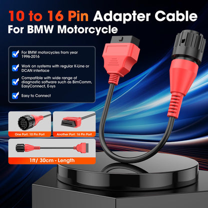 Autel OBD2 Adapter Cable for BMW Motorcycles 1996-2016, 10-Pin to 16-Pin