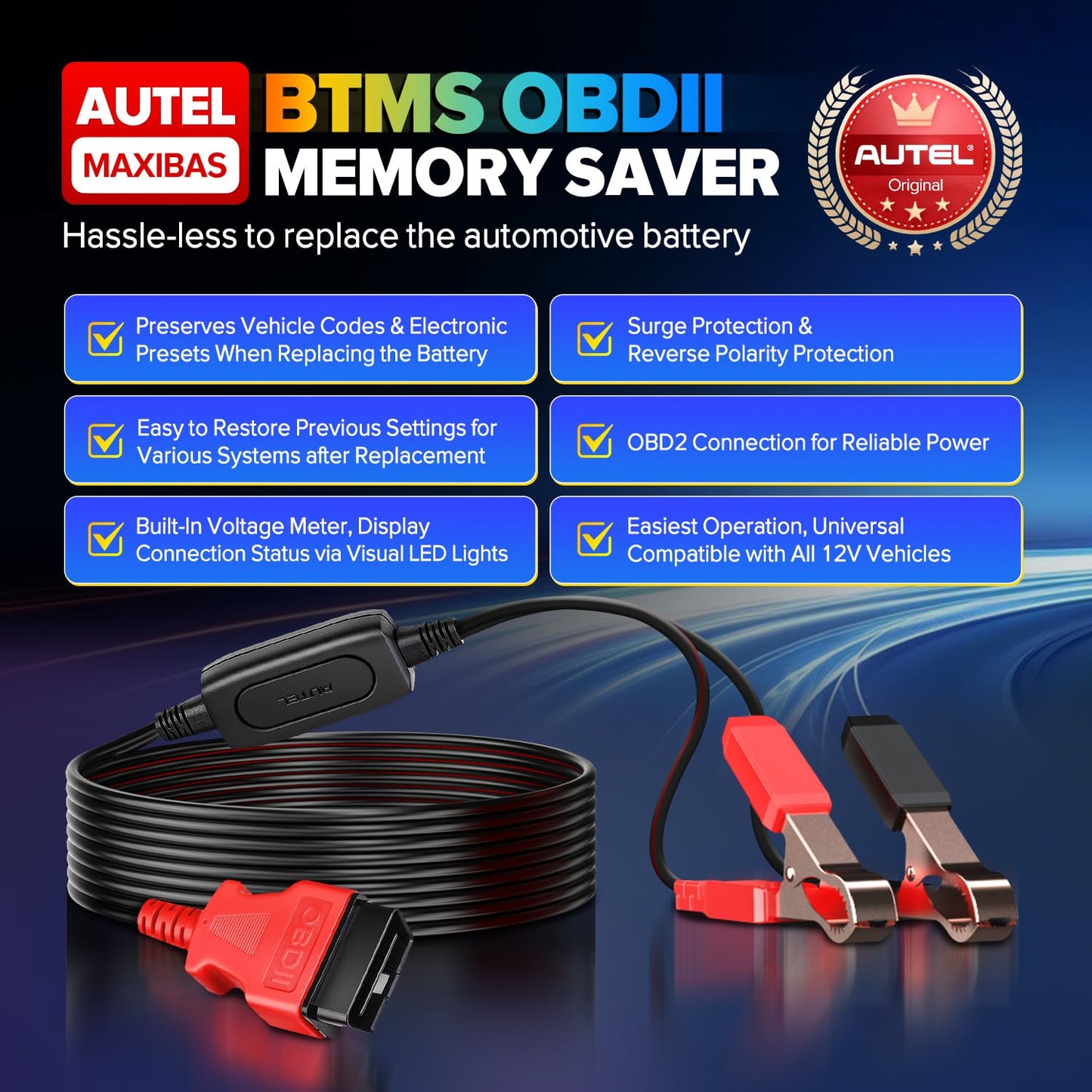 Autel MaxiBAS BTMS OBD2 Memory Saver for 12V Cars