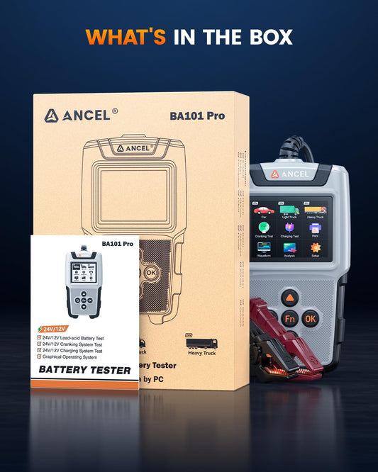 ANCEL BA101 PRO 12V & 24V Battery Tester with Color Display for Cars & Trucks