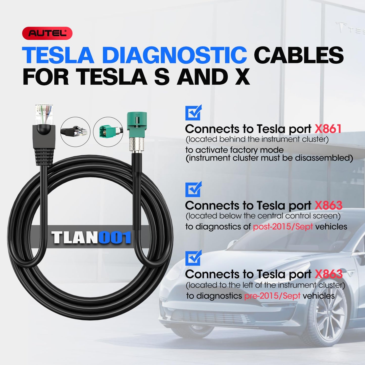Autel Tesla Diagnostic Cable for Model S & X – Factory Mode & Scan