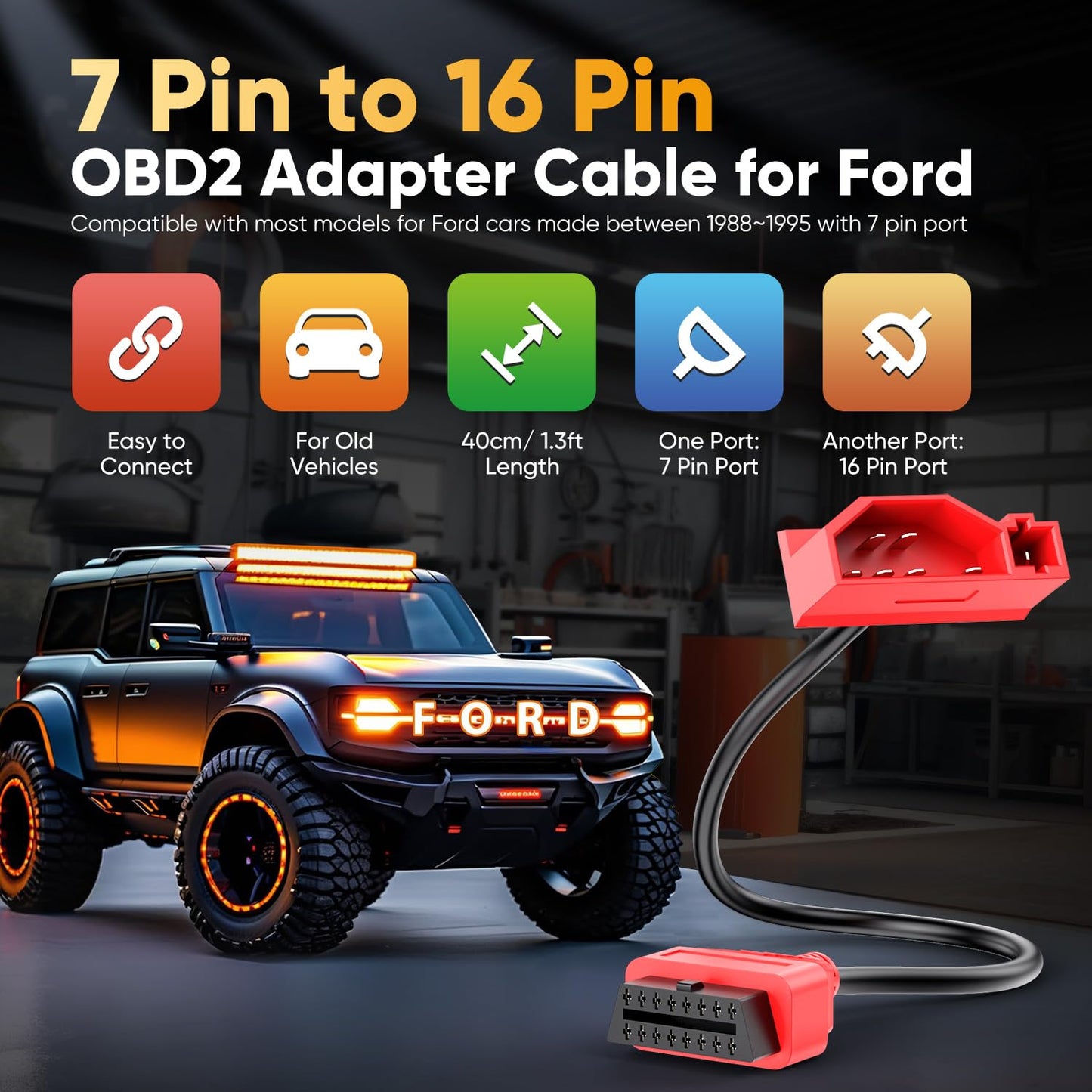 Autel 7-Pin to 16-Pin OBD1 to OBD2 Adapter for Ford (1985–1991)