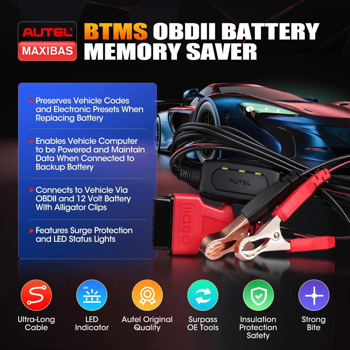 Autel MaxiBAS BTMS OBD2 Memory Saver – 12V Battery Backup Tool