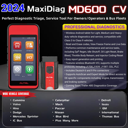 Autel MaxiDiag MD600CV Truck Scanner | 2024 Heavy Duty Diagnostics