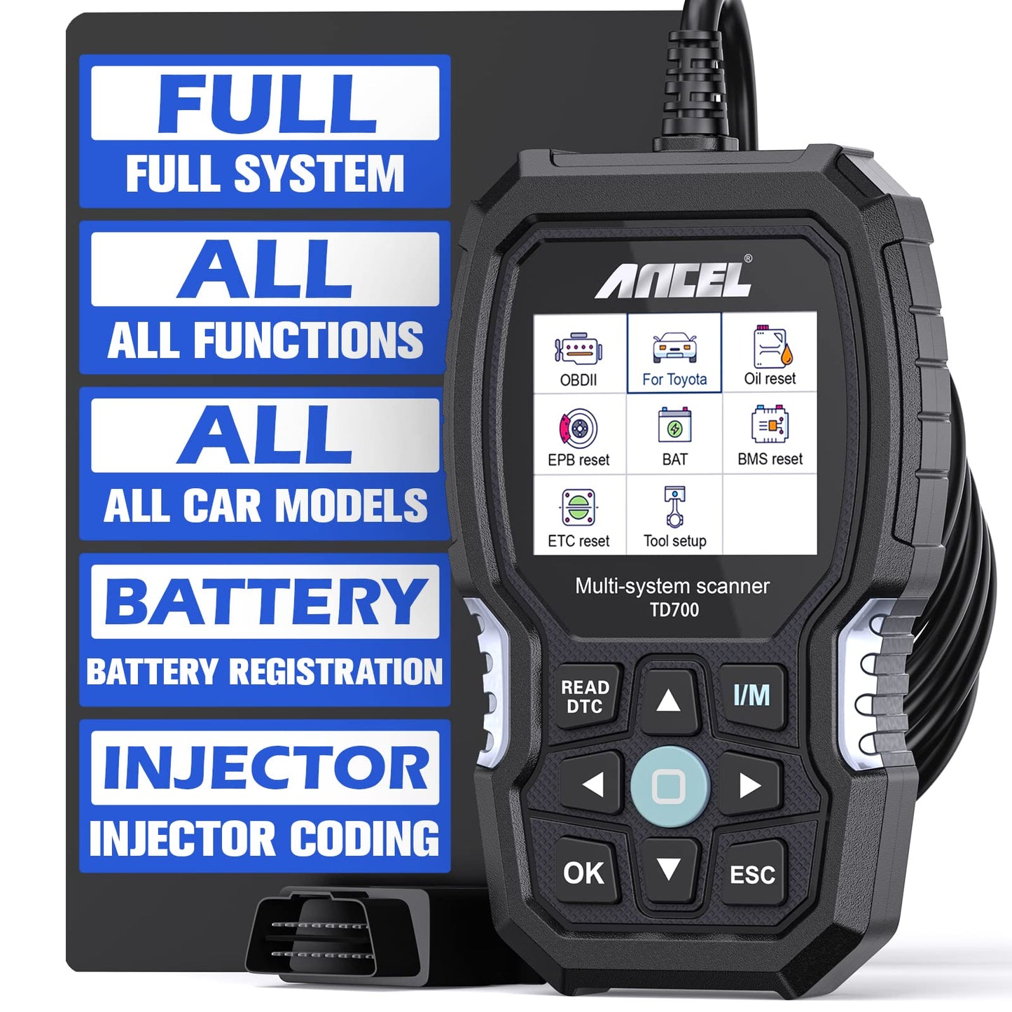 ANCEL TD700 OBD2 Scanner for Toyota Lexus Scion | Full System Code Reader