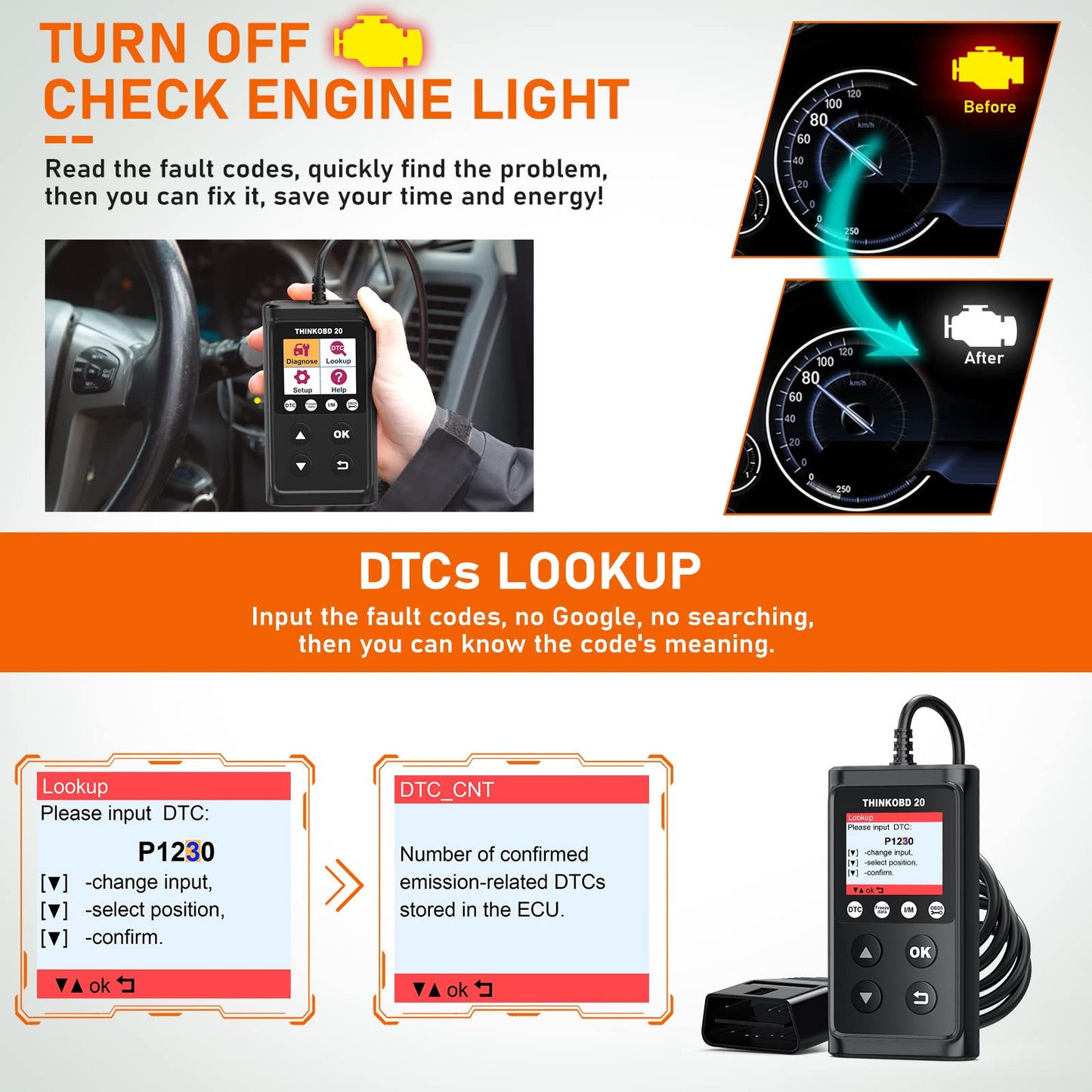 ThinkOBD 20 OBD2 Code Reader – Check Engine & Reset Tool