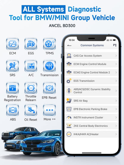 ANCEL BD300 Bluetooth OBD2 Scanner for BMW/MINI/Rolls-Royce – Full System & Battery Tool