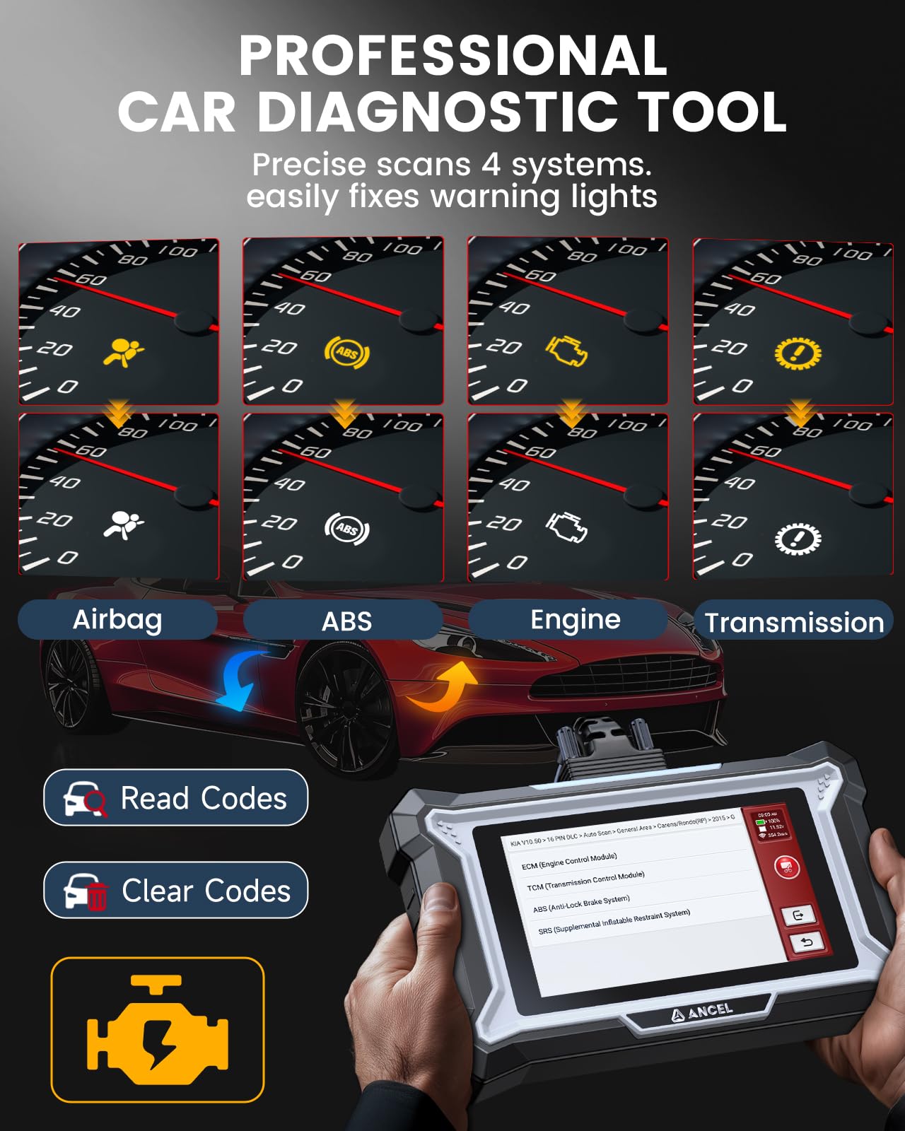 ANCEL DS100 OBD2 Scanner with 7 Reset Functions & ABS Bleeding
