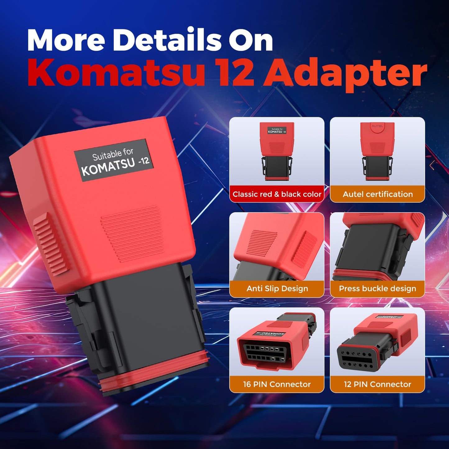 Autel Komatsu 12-PIN to OBD2 Adapter – Original for CV Scanners