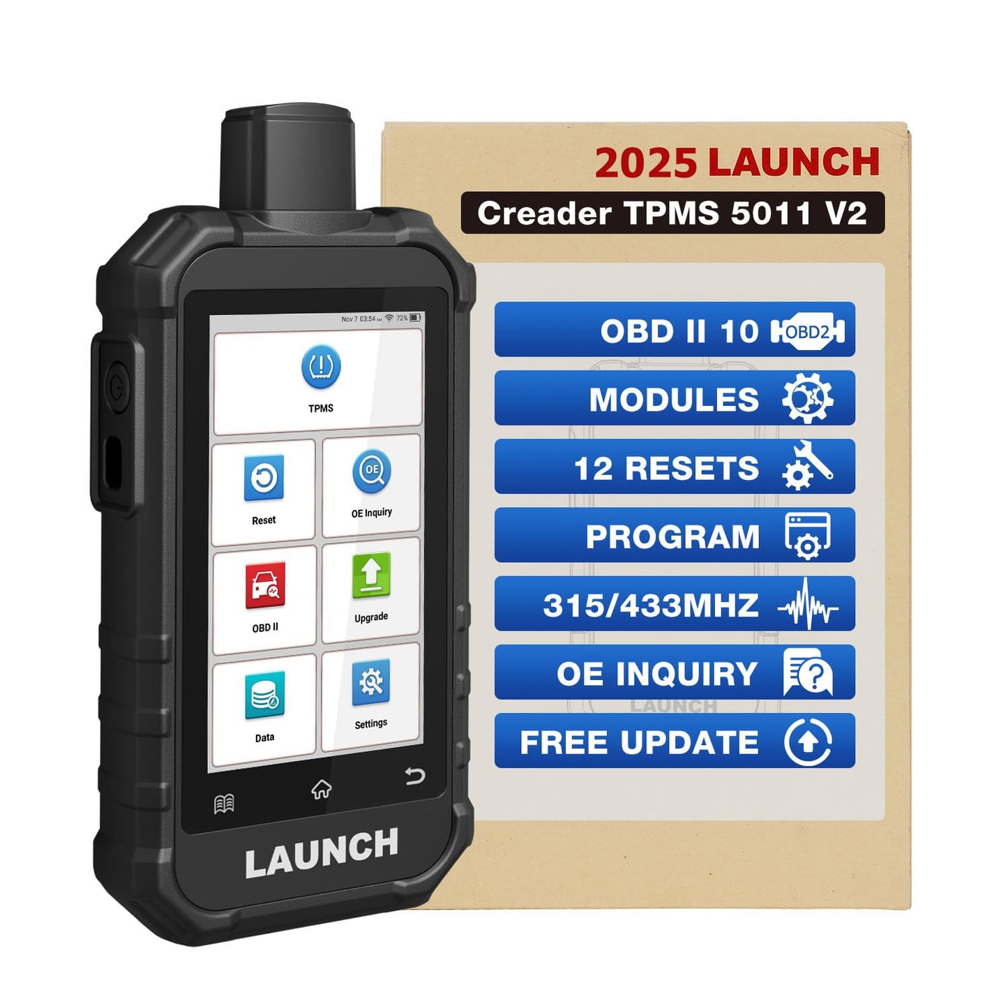 Launch X431 Creader 5011 V2 TPMS Tool - Tire Sensor Reset & OBD2 Scanner