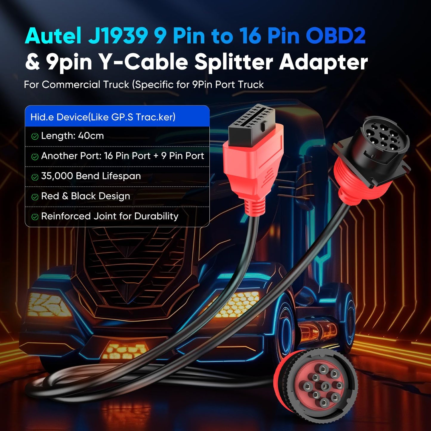 Autel J1939 to OBD2 Adapter Cable for Truck Diagnostics