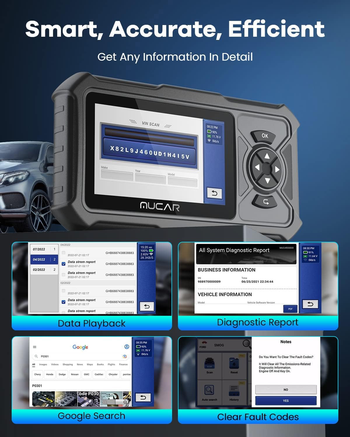 MUCAR CDE900 PRO OBD2 Scanner with Add-on Software & 5" Touchscreen