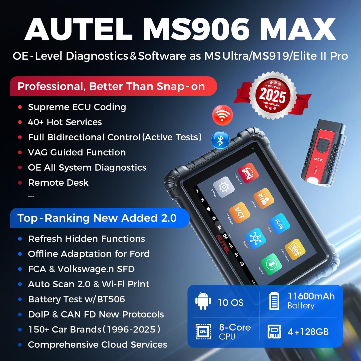 Autel MaxiSYS MS906MAX Scanner 2025 – ECU Coding & 40+ Reset Services