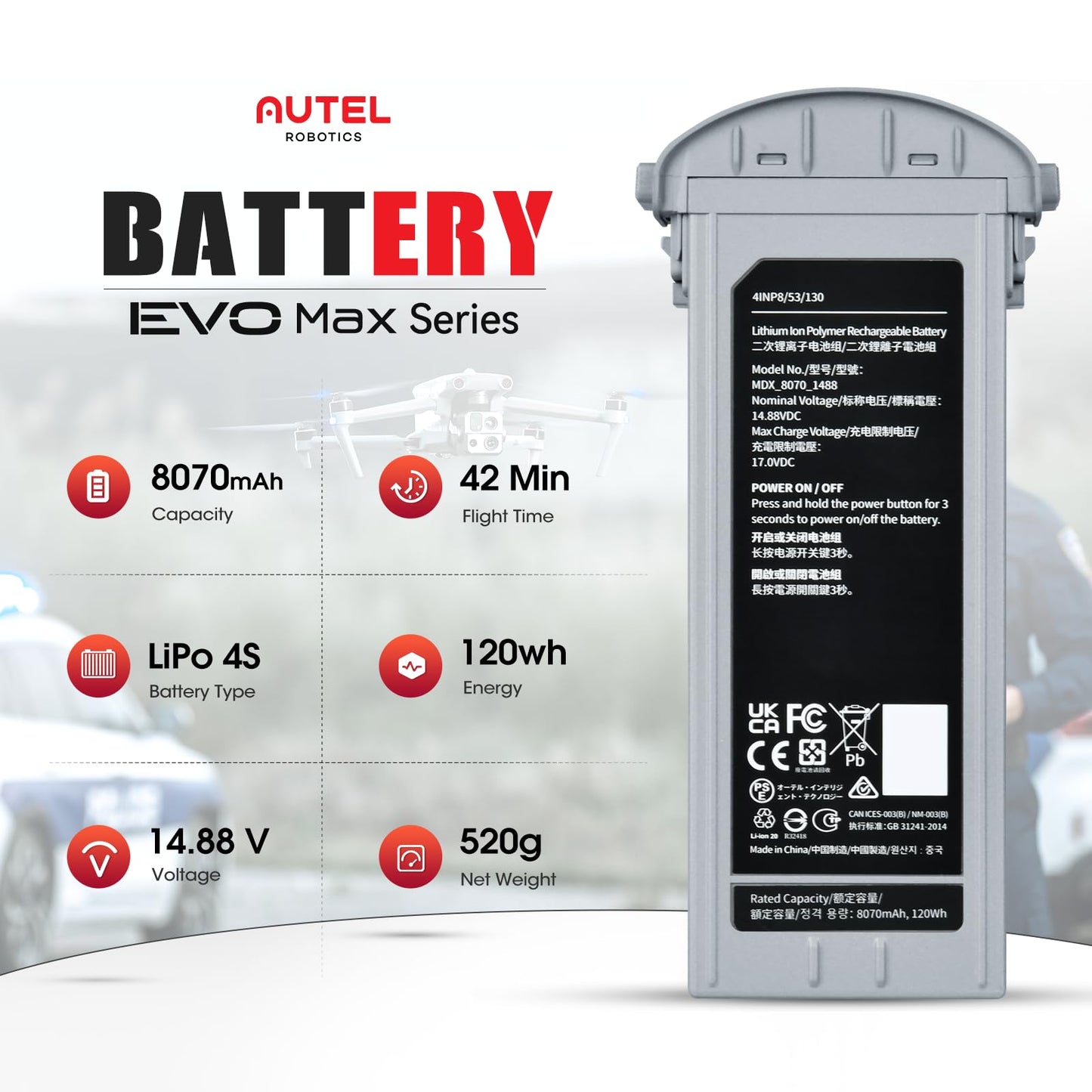 Autel EVO Max 4T Drone Battery – 8070mAh, 42 Min Flight