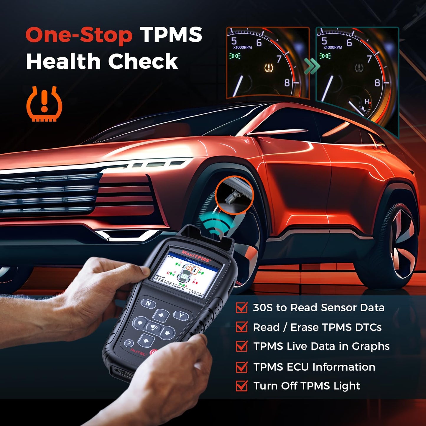 Autel MaxiTPMS TS408S TPMS Relearn Tool with OBD2, Lifetime Updates