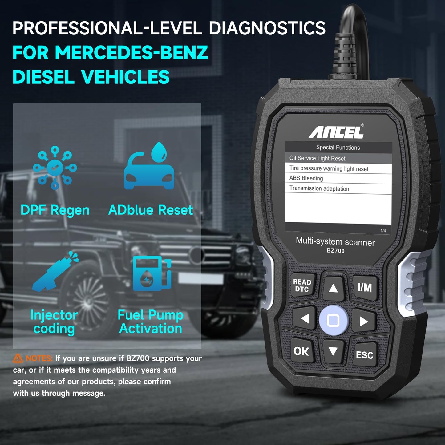 ANCEL BZ700 Mercedes OBD2 Scanner with Full System Diagnostics
