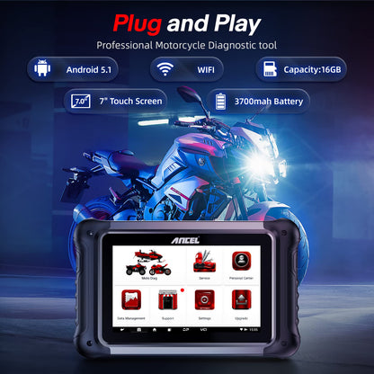 ANCEL MT700 Motorcycle OBD2 Scanner with 35+ Reset Functions & Full System Diagnostics