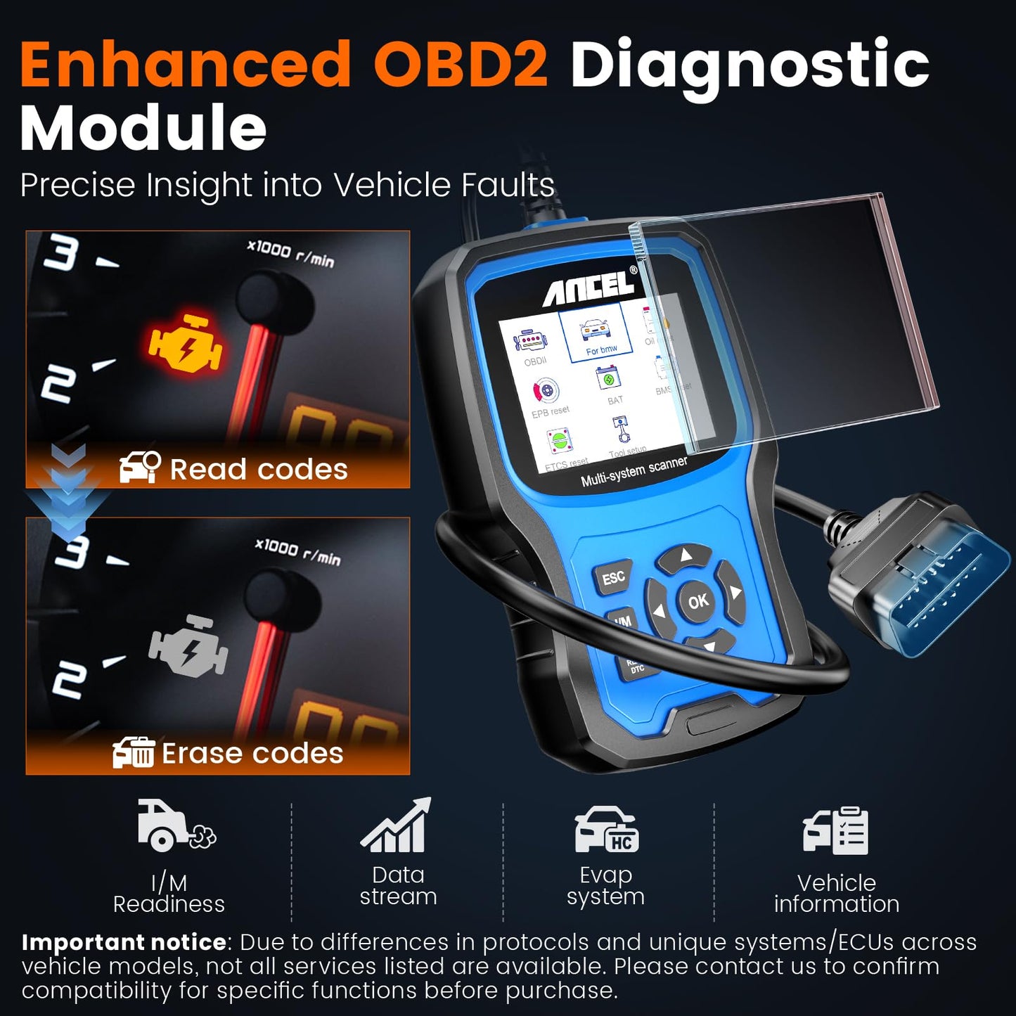 Ancel BM700 BMW Full System OBD2 Scanner with Battery Reset