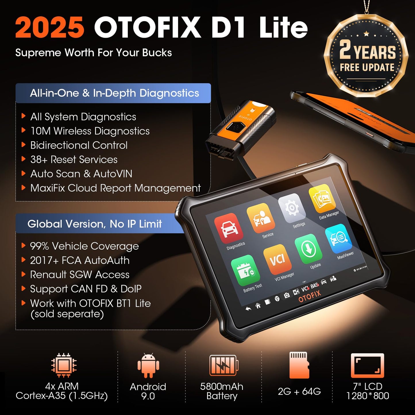 OTOFIX D1 Lite 2025 Bidirectional OBD2 Scanner with 38+ Services