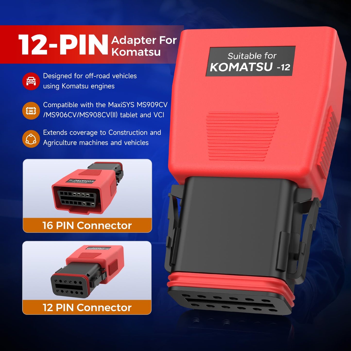 Autel Komatsu 12-PIN to OBD2 Adapter – Original for CV Scanners