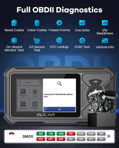 MUCAR CDE900 PRO OBD2 Scanner with Add-on Software & 5" Touchscreen