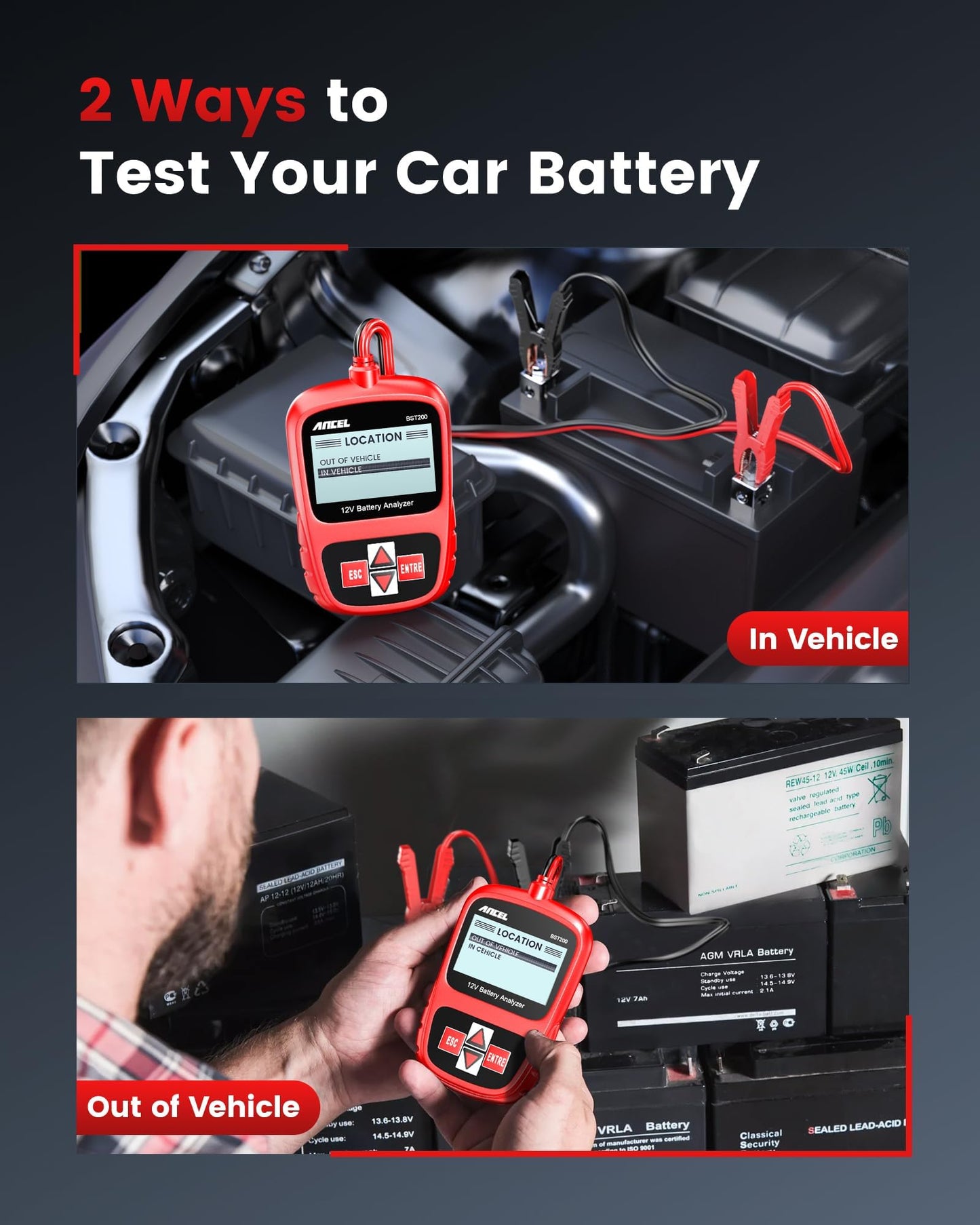 ANCEL BST200 12V Car Battery Tester for Cars, Trucks, SUVs, Boats