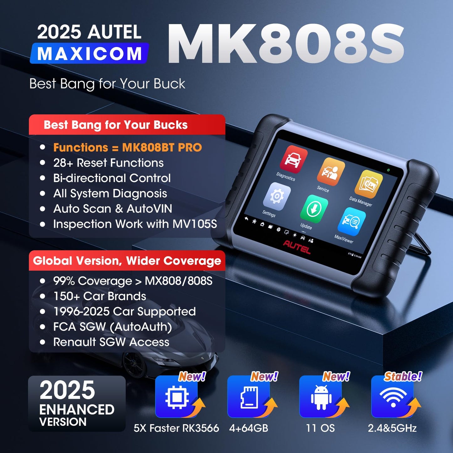 Autel MaxiCOM MK808S – 2025 Bidirectional Scanner with 28+ Services, Active Tests & All System Diagnostics