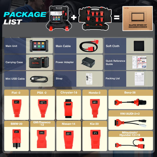Autel MaxiPRO MP808S KIT (2025) – Bidirectional ECU Scan Tool with 30+ Services, OE-Level Diagnostics, 11 OBD1 Adapters & 2-Year Free Updates
