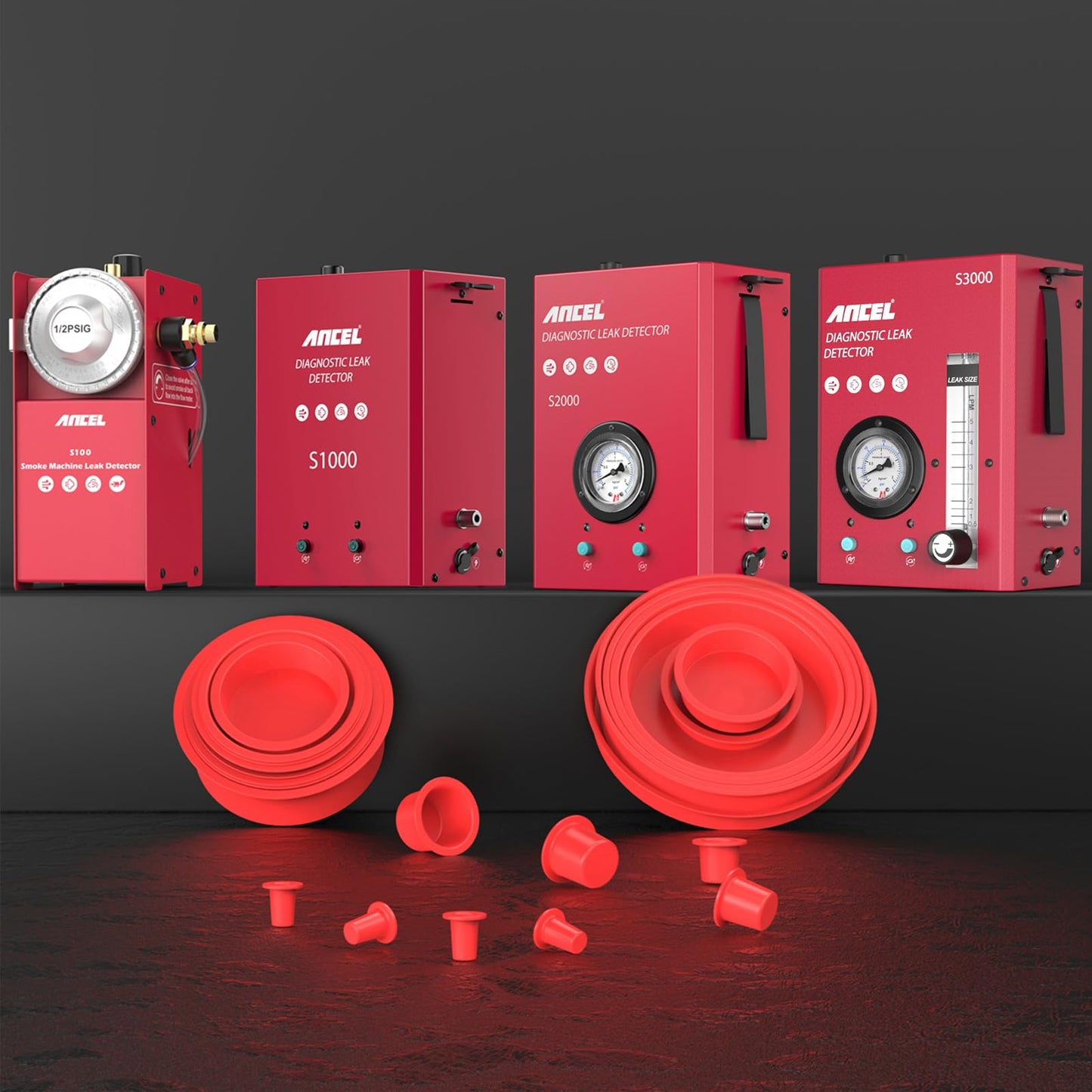 ANCEL Automotive Red Cap Plugs Kit 23-Piece for Smoke Leak Testing