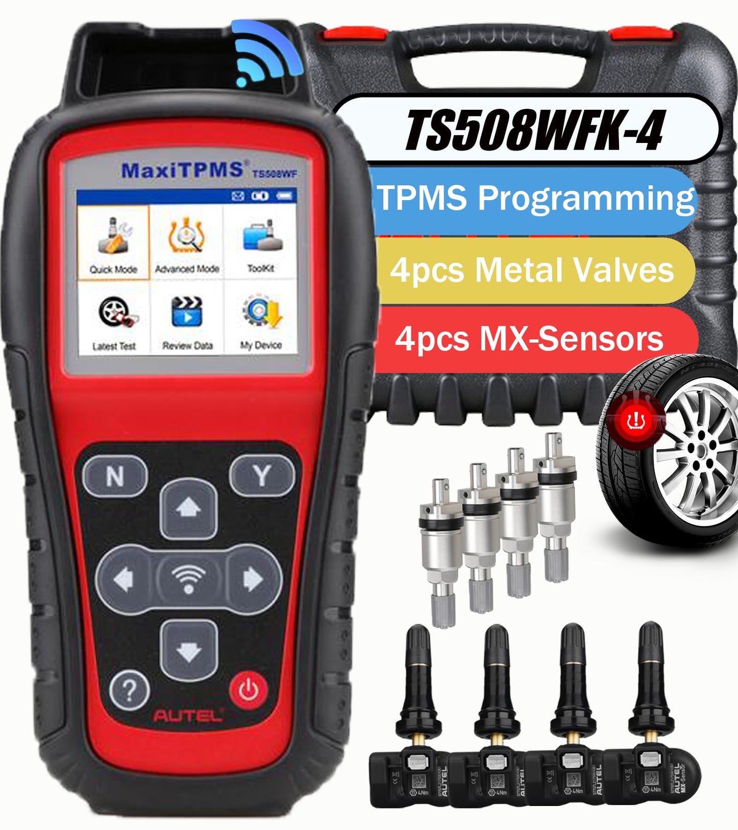 Autel MaxiTPMS TS508WF Kit with 4 MX Sensors & Metal Valves