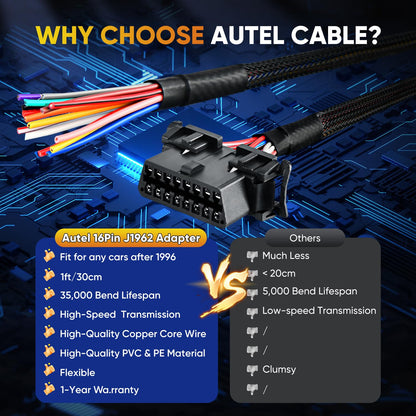 Autel OBD2 16Pin Female to Pigtail Cable with Dash Mount – 30CM