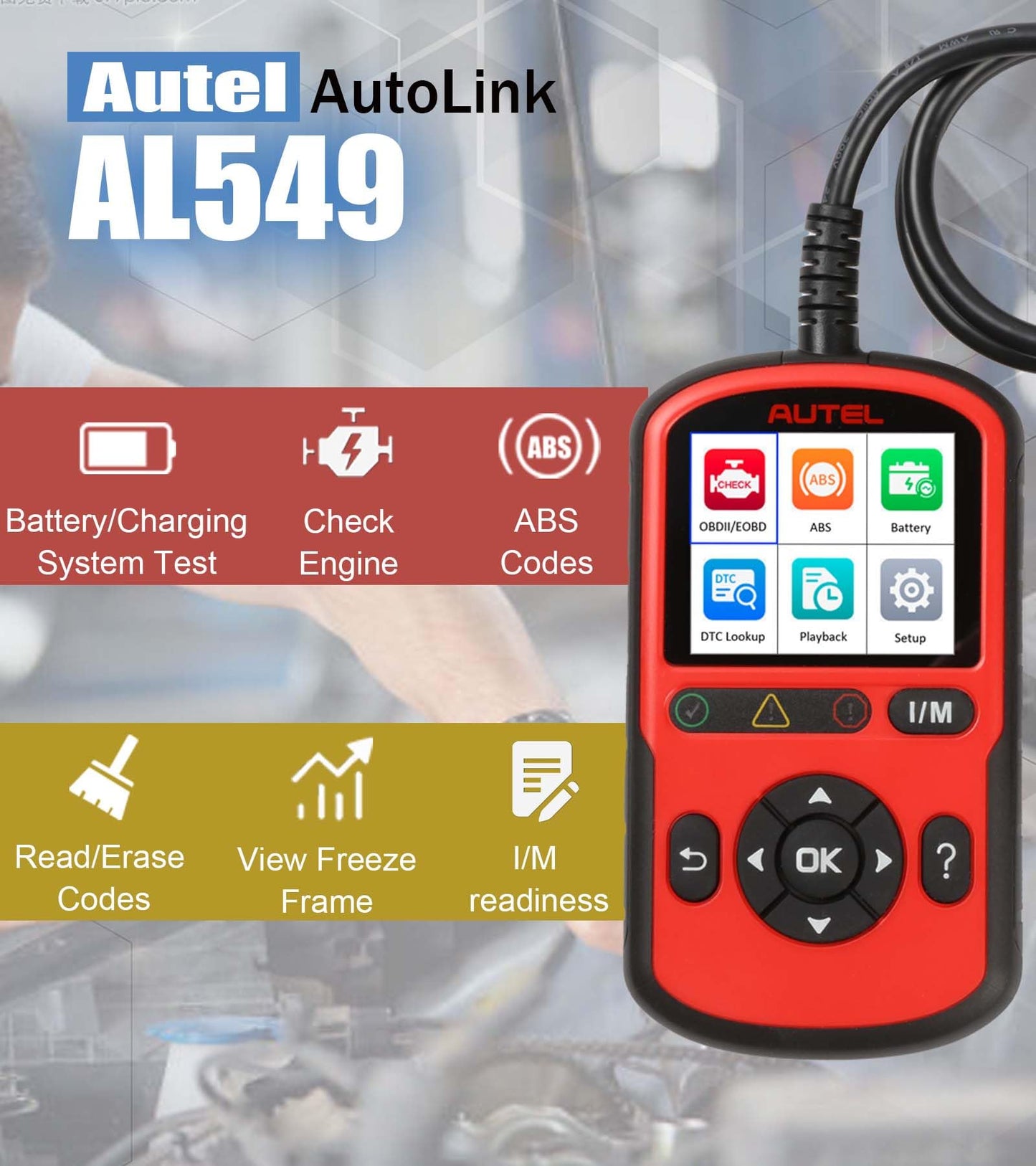 Autel AutoLink AL549 OBD2 Scanner with ABS & Battery Test