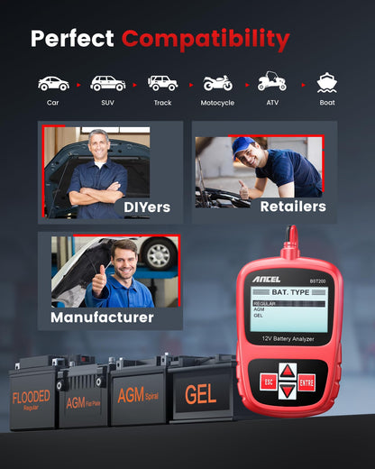 ANCEL BST200 12V Car Battery Tester for Cars, Trucks, SUVs, Boats