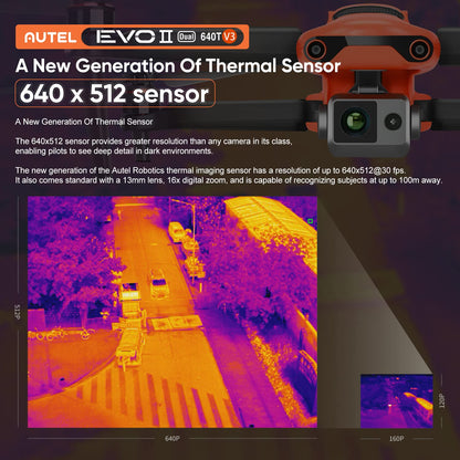 Autel Robotics EVO II Dual 640T V3, 640x512 Thermal Imaging Drone, Remote ID Supported, 0.8'' CMOS&50MP 8K RYYB Sensor,10+ Temp Measurement, D-RI Ranges, Thermal Analysis Tool, for Search&Rescue/Power Inspection/Public Safety/Hunting