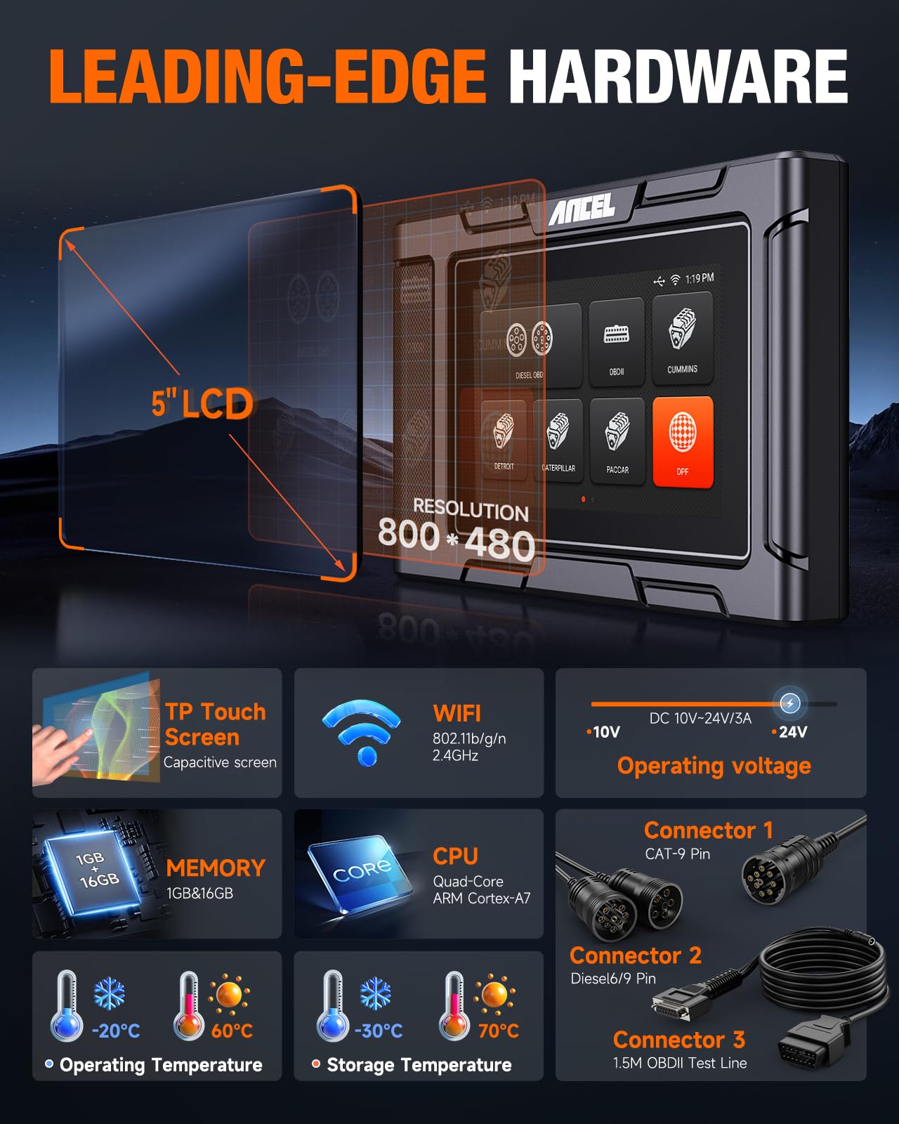 ANCEL HD3400 Pro Truck Scanner for Cummins, Detroit, Paccar & More