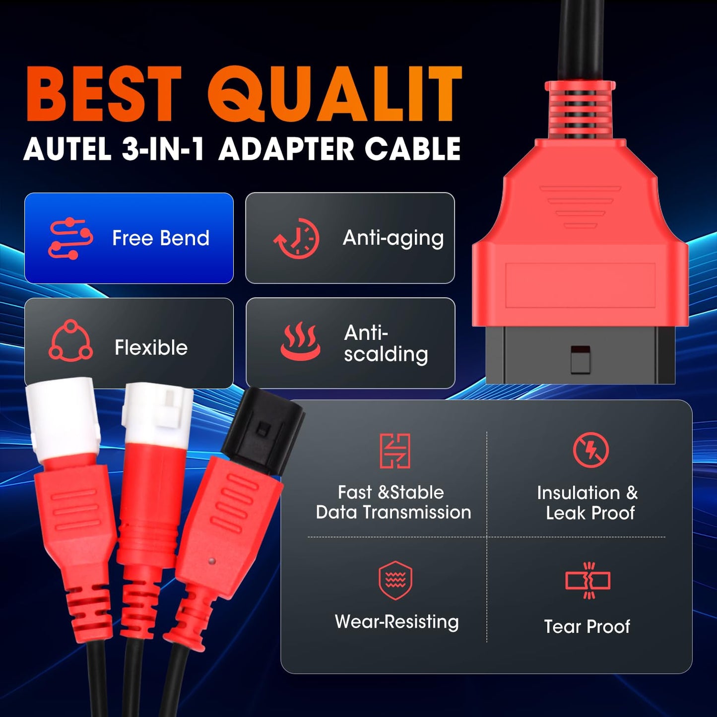 Autel 3-in-1 OBD2 to OBD1 Motorcycle Adapter Cable