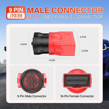 Autel 9Pin J1939 to 16Pin OBD2 Adapter for Heavy Duty Trucks