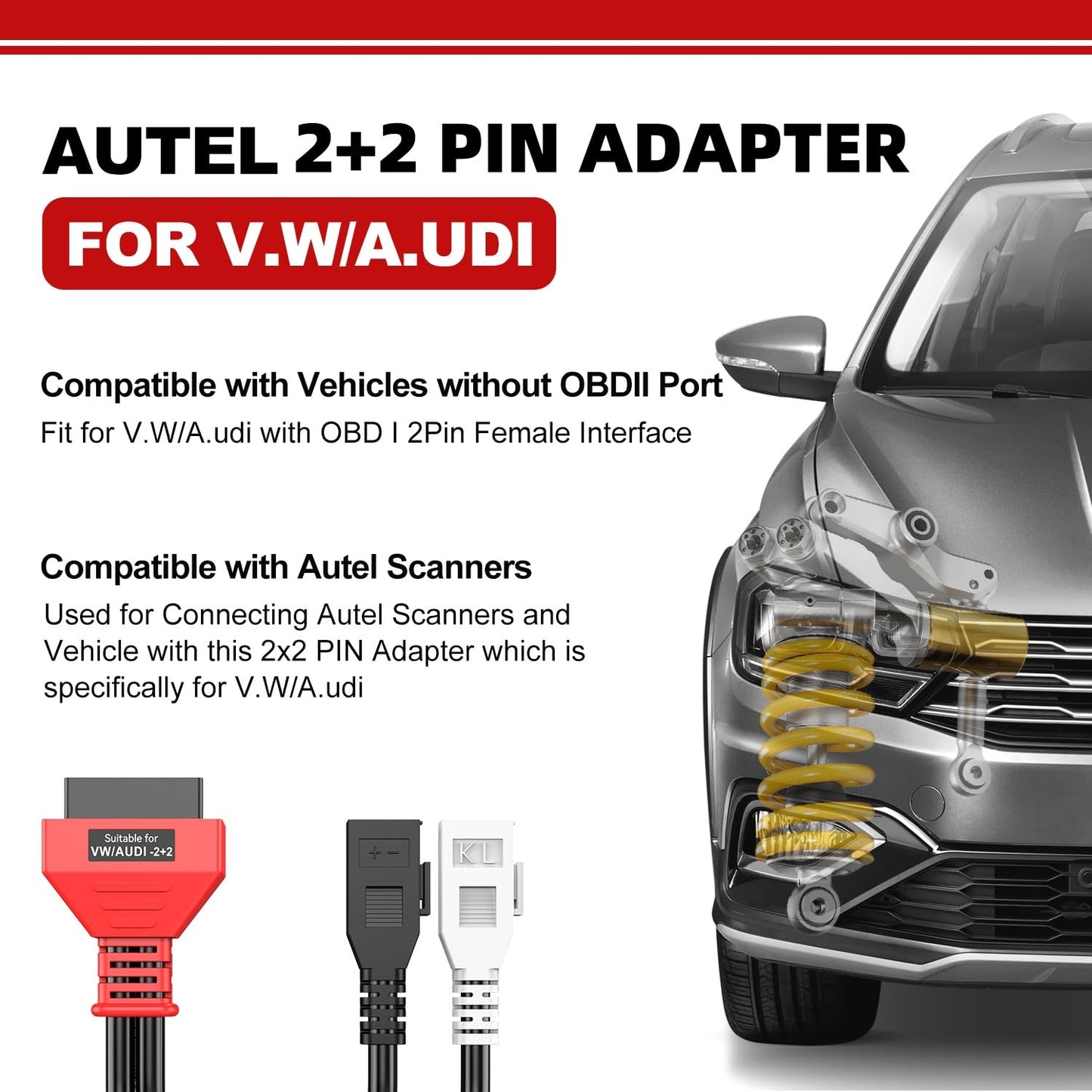 Autel OBD1 to OBD2 Adapter for VW Audi | 2x2 Pin to 16 Pin Cable