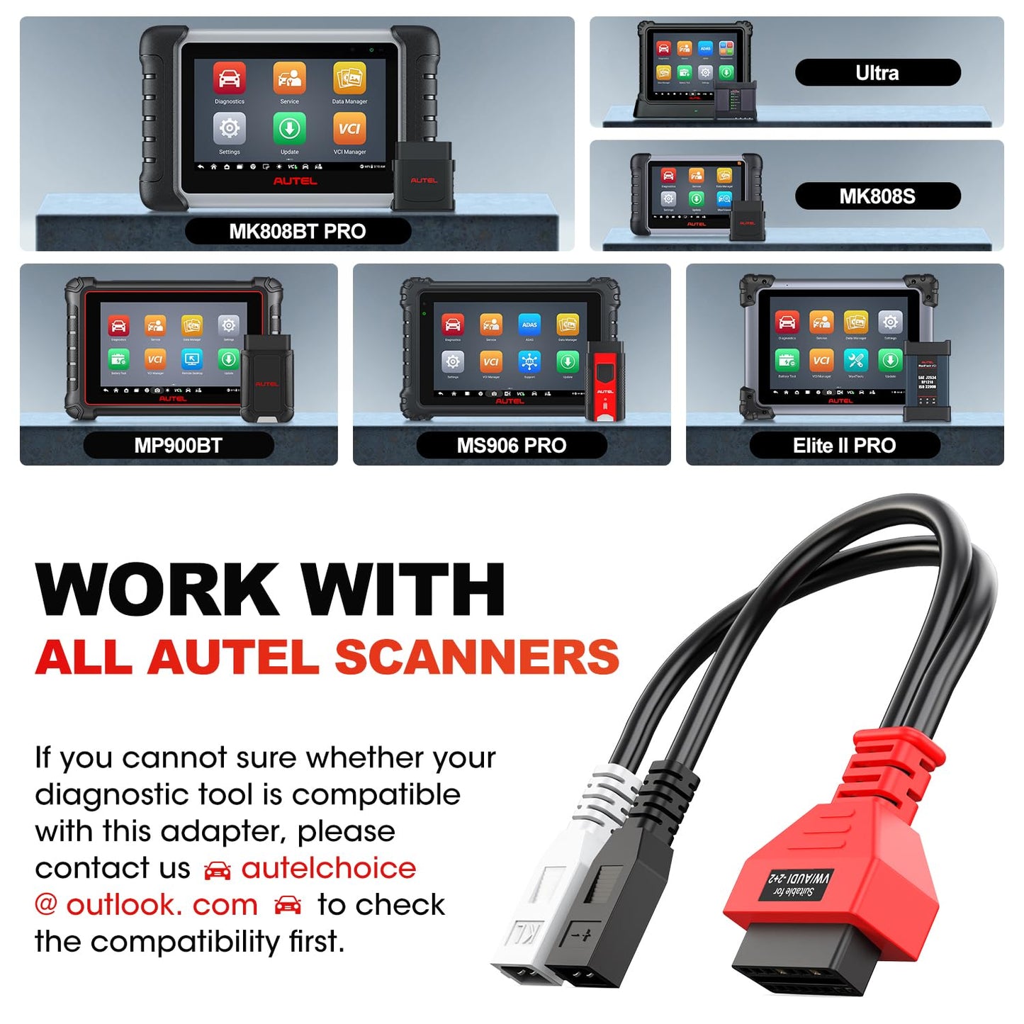 Autel OBD1 to OBD2 Adapter for VW Audi | 2x2 Pin to 16 Pin Cable