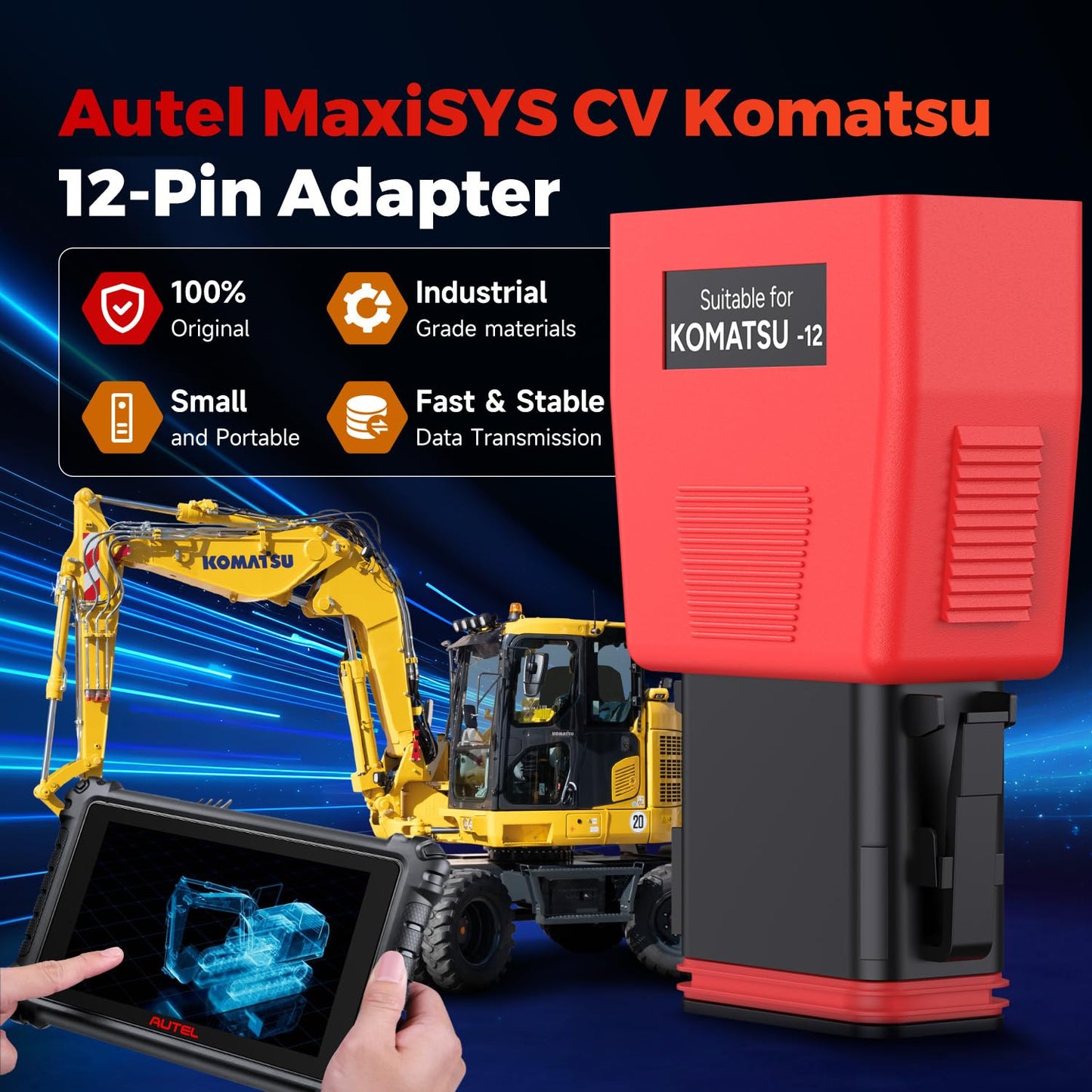 Autel Komatsu 12-PIN to OBD2 Adapter – Original for CV Scanners