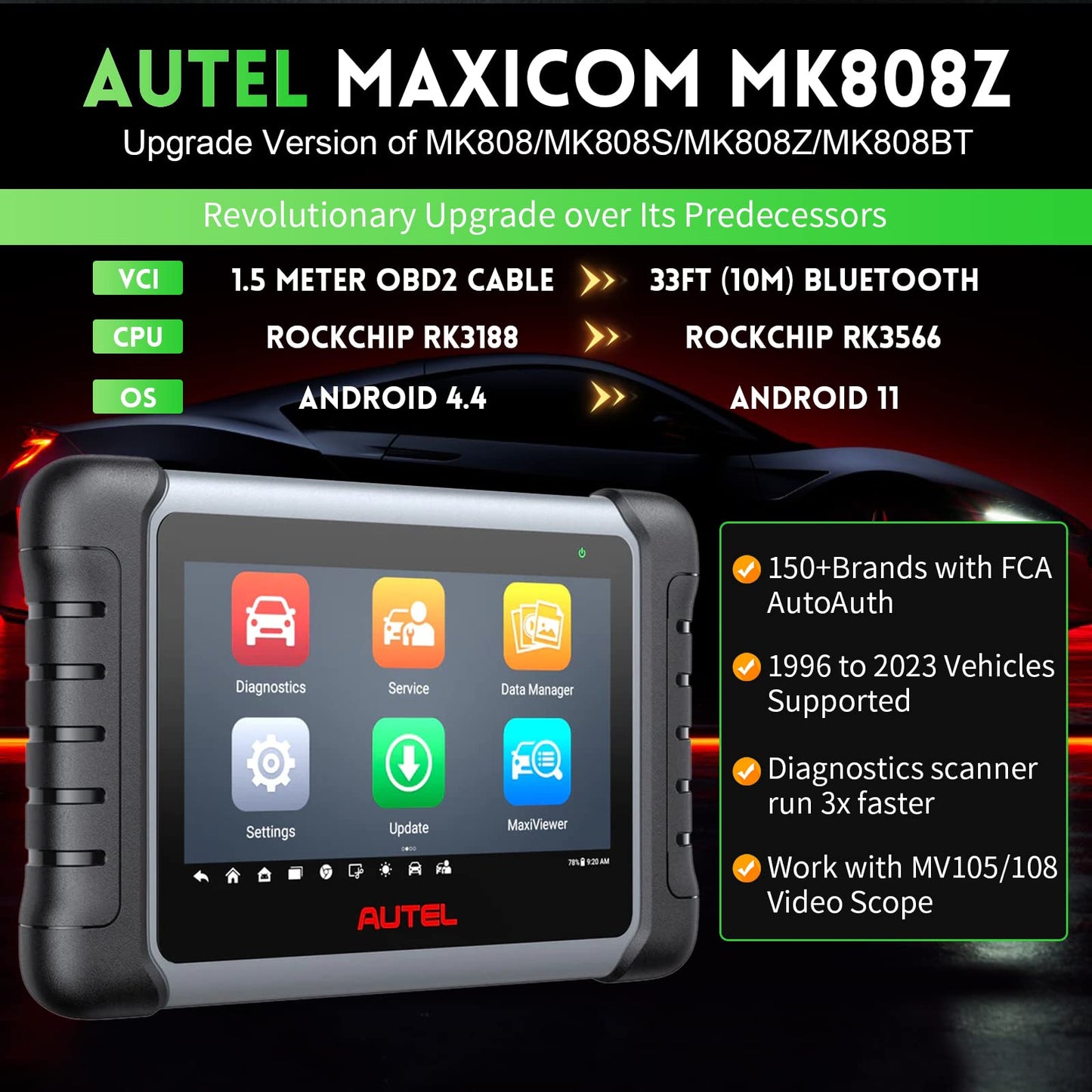 Autel MaxiCOM MK808Z Scanner + PS100 Circuit Tester Kit 2024