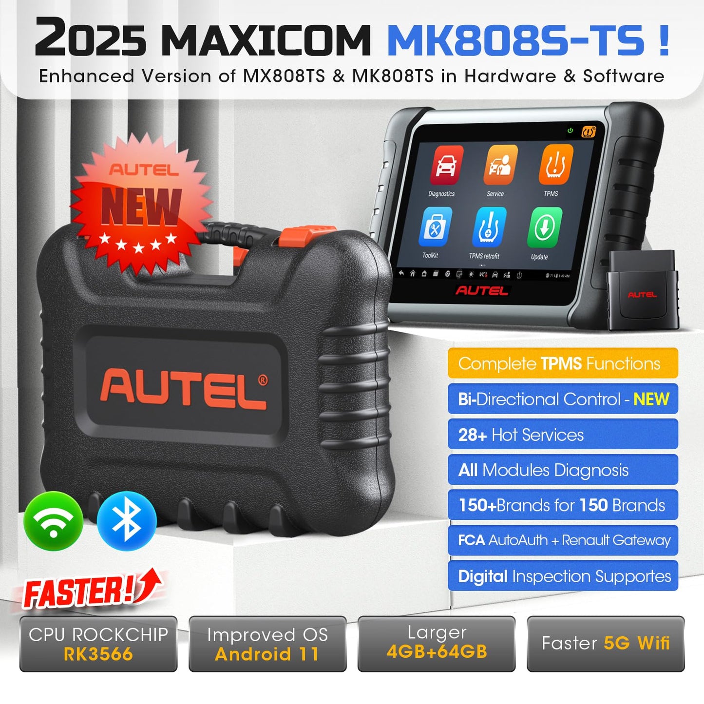 Autel MaxiCOM MK808S-TS OBD2 Scanner – 2025 TPMS & Bi-Directional Tool
