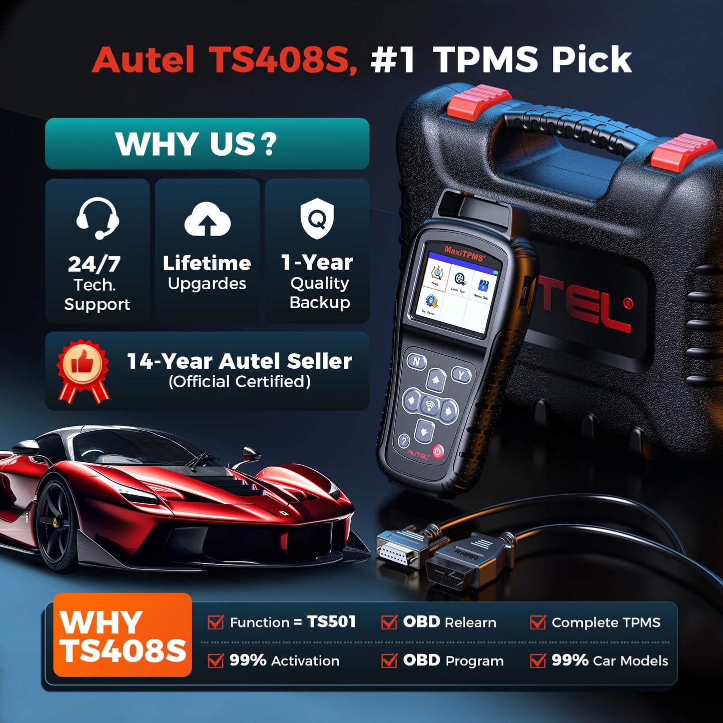 Autel MaxiTPMS TS408S TPMS Relearn Tool with OBD2, Lifetime Updates