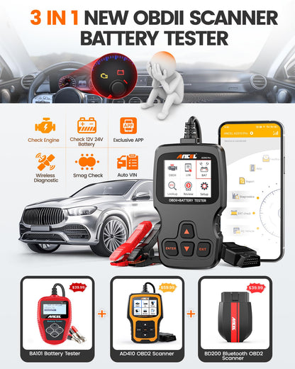 ANCEL AD310 Pro OBD2 Bluetooth Scanner & 12V/24V Car Battery Tester