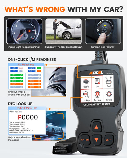 ANCEL AD310 Pro OBD2 Bluetooth Scanner & 12V/24V Car Battery Tester