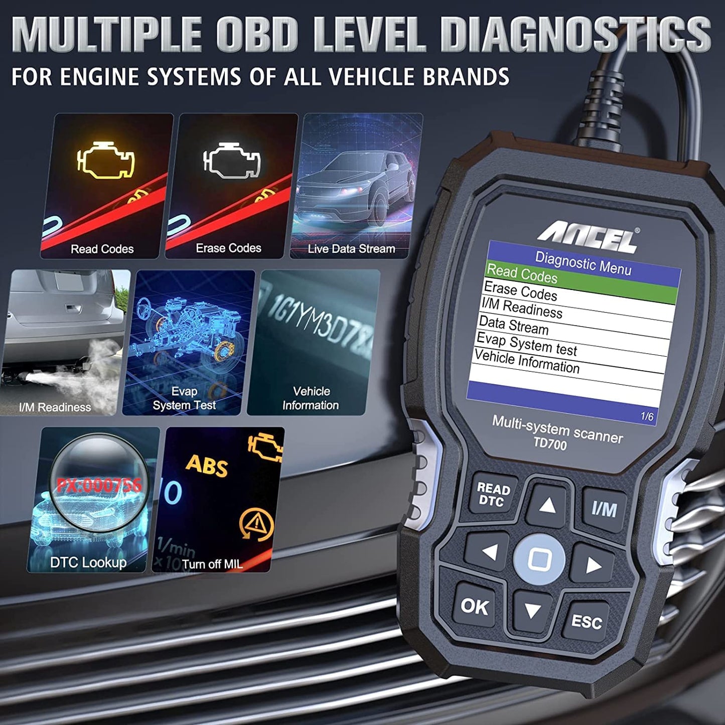 ANCEL TD700 OBD2 Scanner for Toyota Lexus Scion | Full System Code Reader