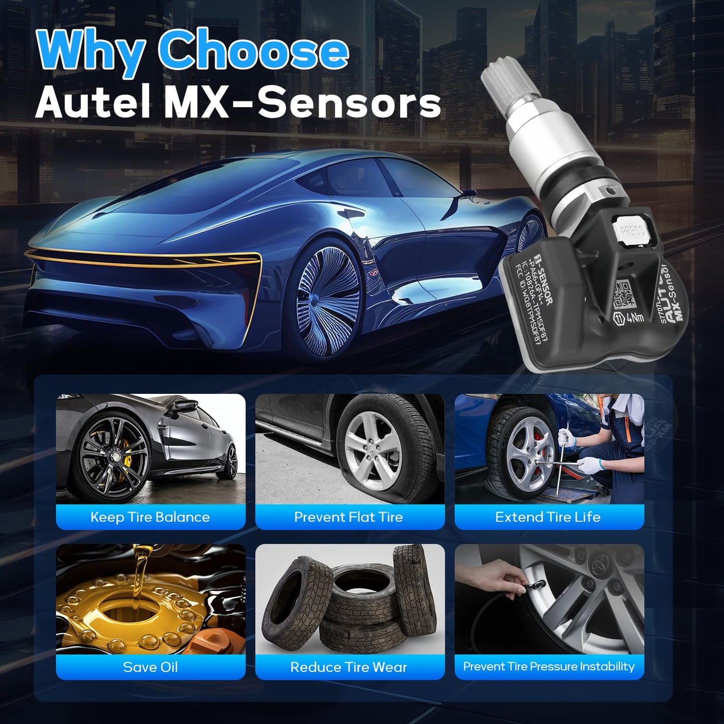 Autel MX Dual Frequency TPMS Sensor 315MHz + 433MHz (Set of 4)