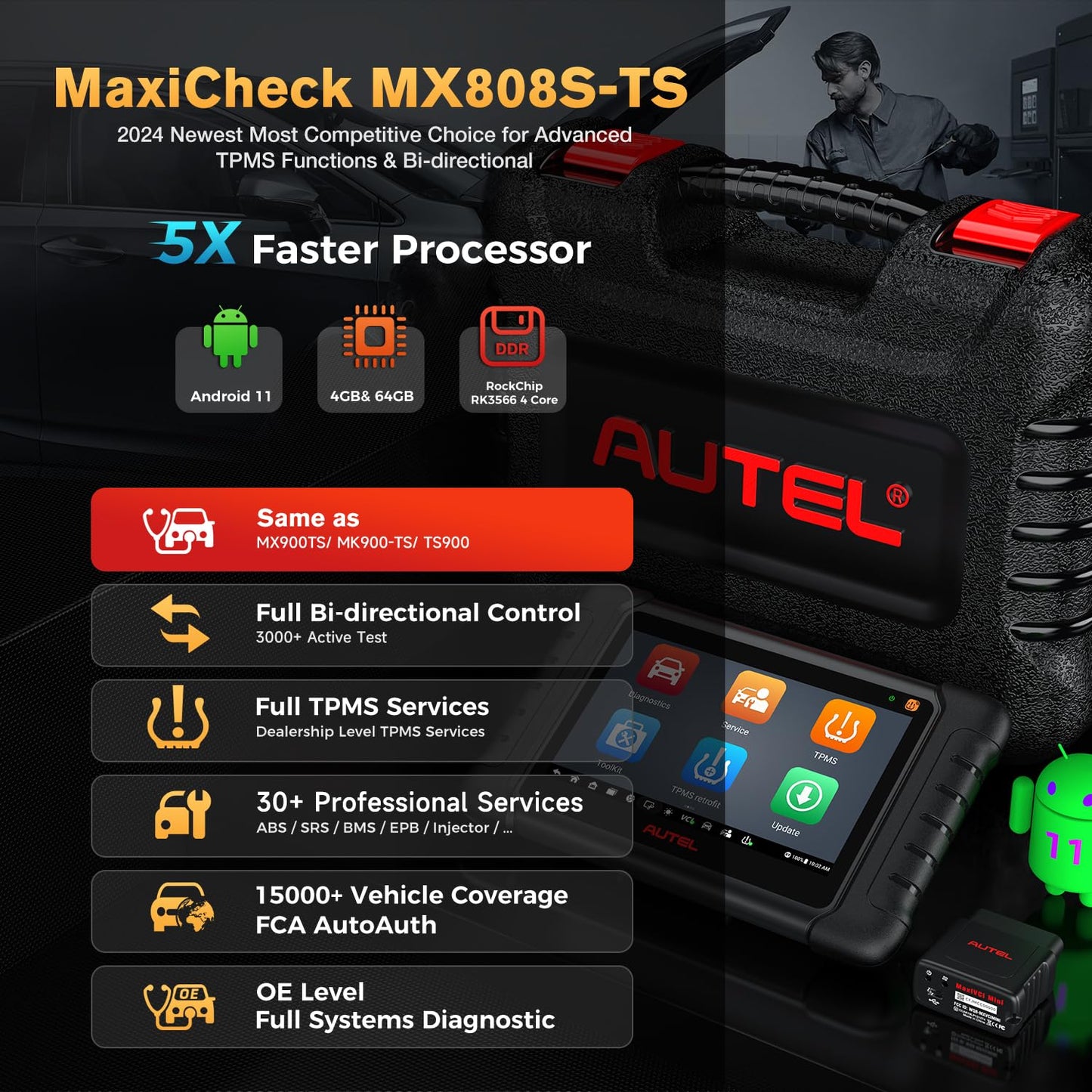 Autel MaxiCheck MX808S-TS Scanner – TPMS, 3000+ Tests & 30+ Services