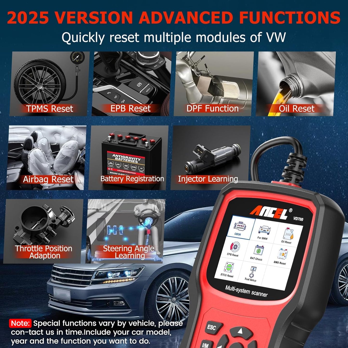 Ancel VD700 OBD2 Scanner for VW Audi Skoda Seat – Full System Diagnostic Tool